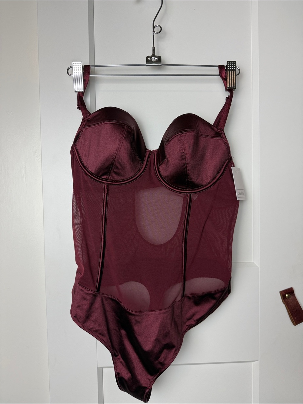NWT Auden Satin and Mesh Lightly Lined Lingerie Bodysuit - Auden Berry Red cups